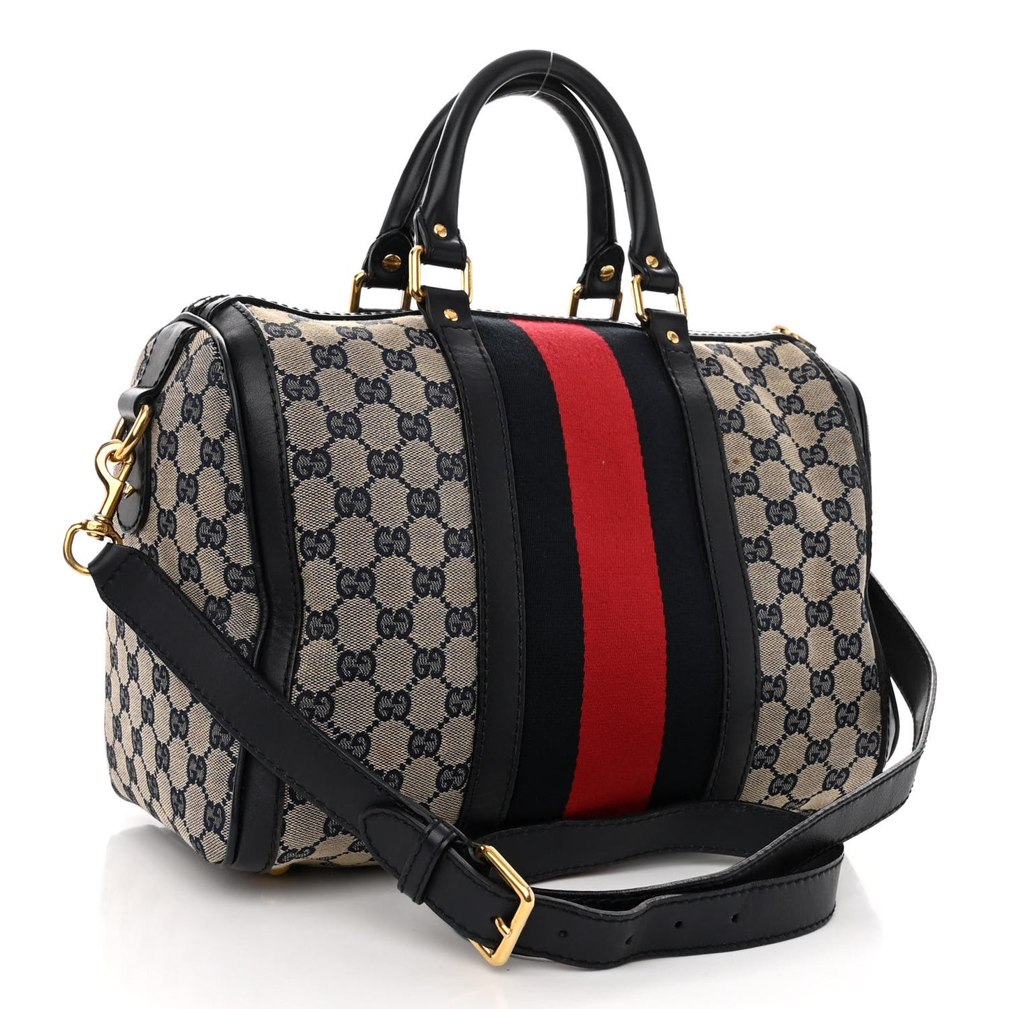 Monogram Selleria Calfskin Vintage Web Medium Boston Beige Blue