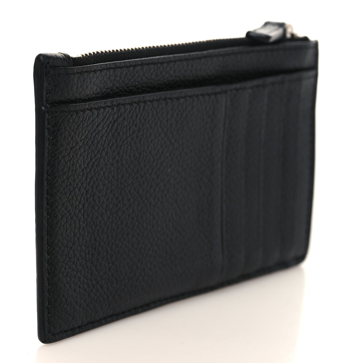 Grained Calfskin Logo Zip Card Holder Black
