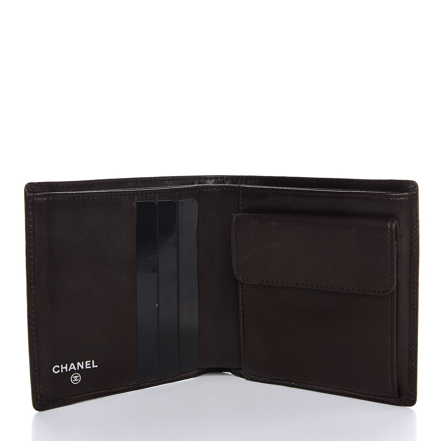 Lambskin Vertical Quilted Mademoiselle Bi-Fold Wallet Brown