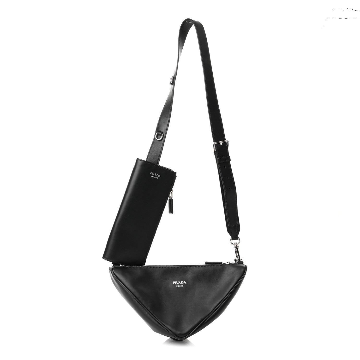 Prada Vitello Saffiano Cuir Double Triangle Shoulder Bag Black 1 of 10