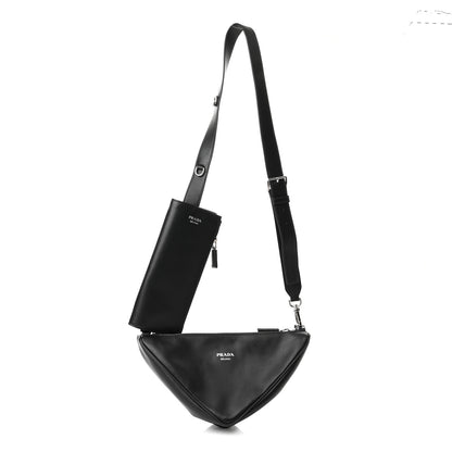 Prada Vitello Saffiano Cuir Double Triangle Shoulder Bag Black 1 of 10