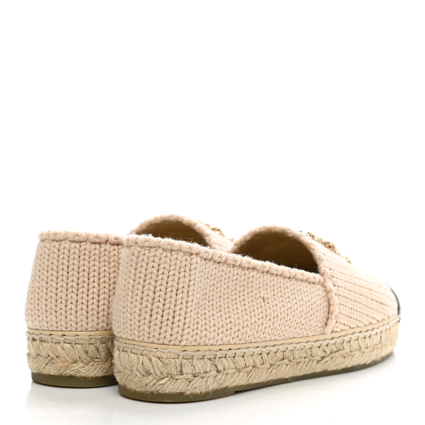 Knitted Wool Lambskin Chain CC Espadrilles 40 Beige Black