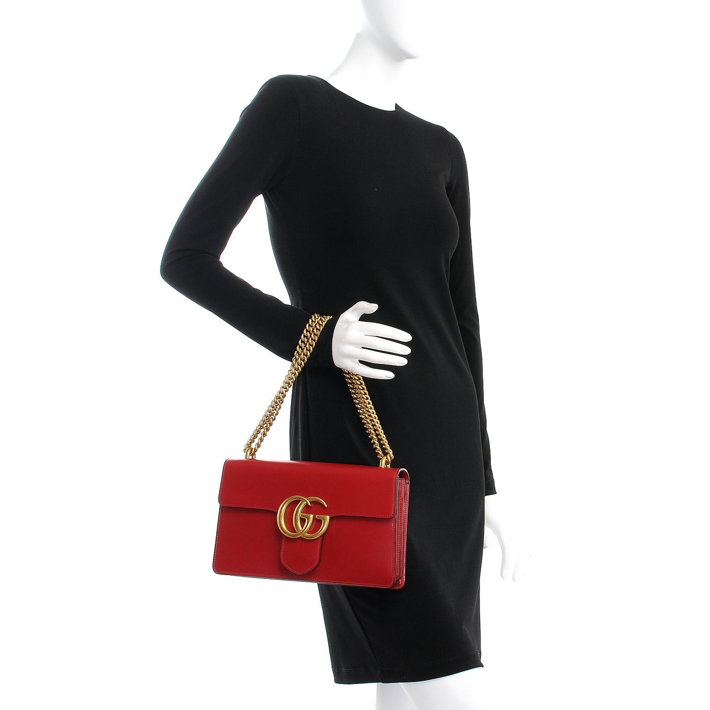 Knight Calfskin Medium GG Marmont Chain Handle Bag Hibiscus Red