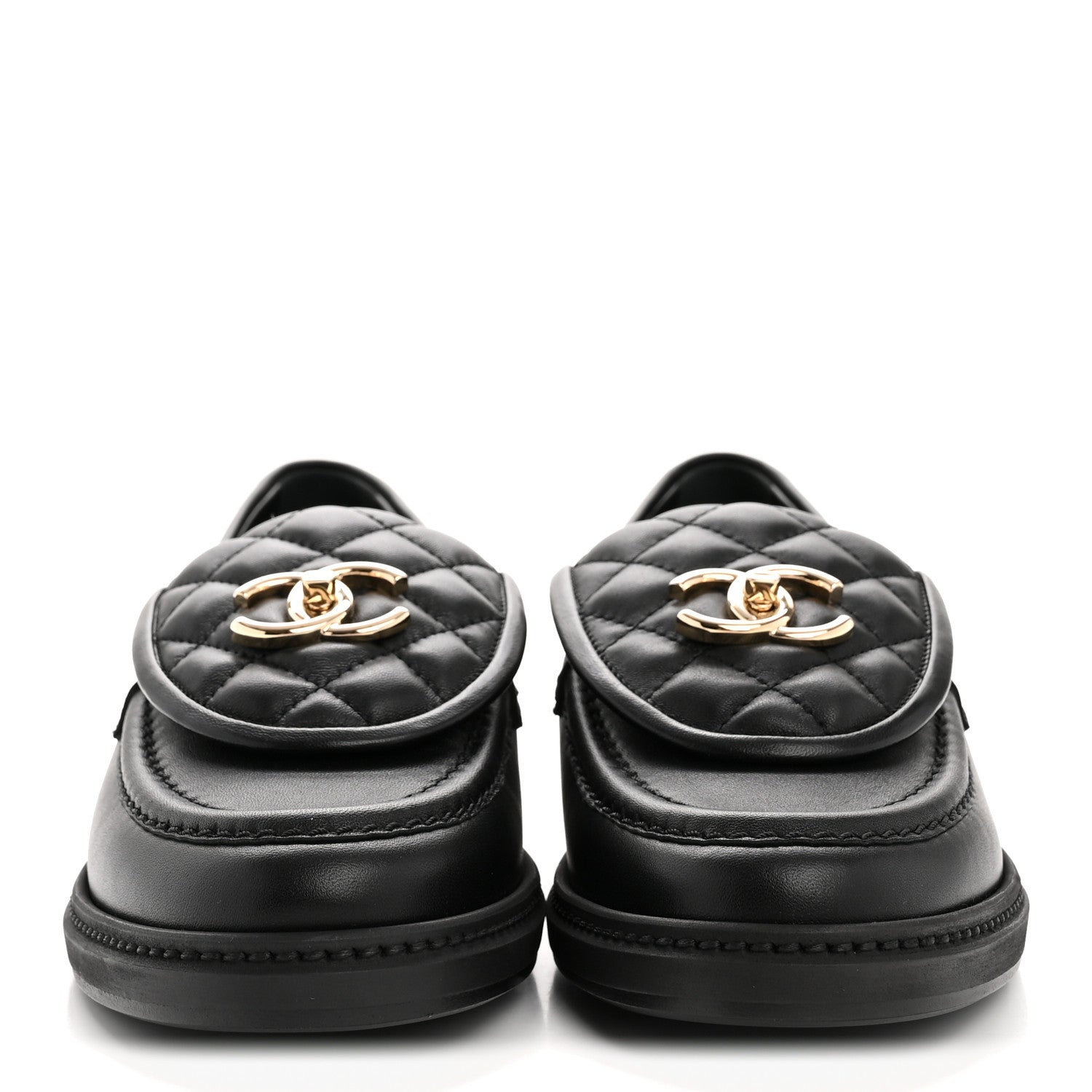 Chanel Lambskin Quilted CC Turnlock Loafers 37.5 Black 3 of 10