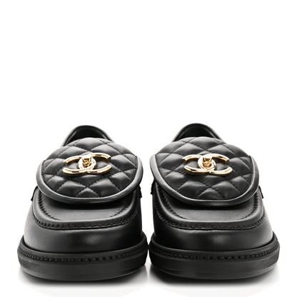 Chanel Lambskin Quilted CC Turnlock Loafers 37.5 Black 3 of 10