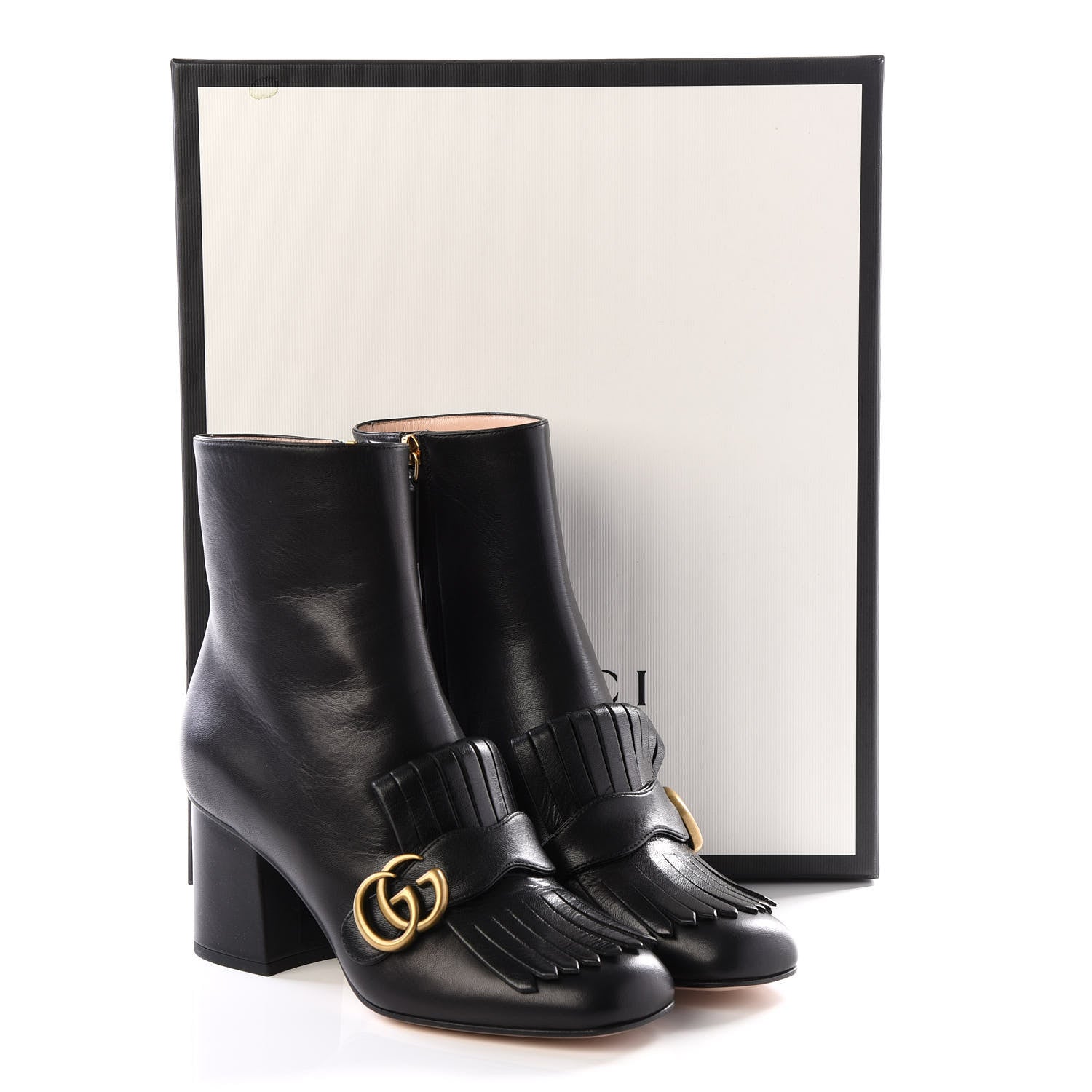 Gucci Malaga Kid GG Marmont Fringe 75mm Ankle Boots 37.5 Black 9 of 9