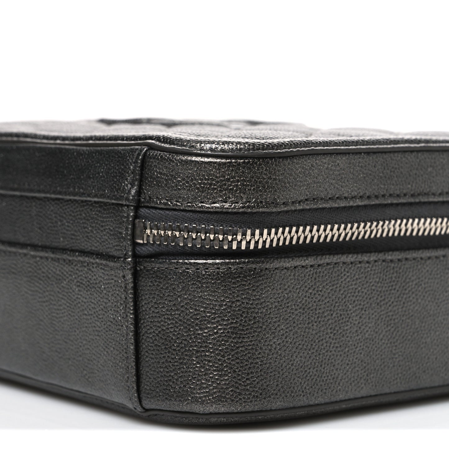 Metallic Caviar Quilted Medium CC Filigree Vanity Case Dark Silver