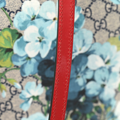 Gucci GG Supreme Monogram Blooms Medium Zippered Bucket Tote Beige Blue Navy Hibiscus Red 11 of 12