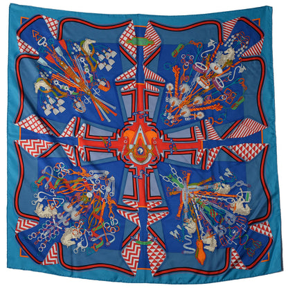 Hermes Silk Bouquets Sellier Scarf 90 Bleu Royal Rouge 2 of 6