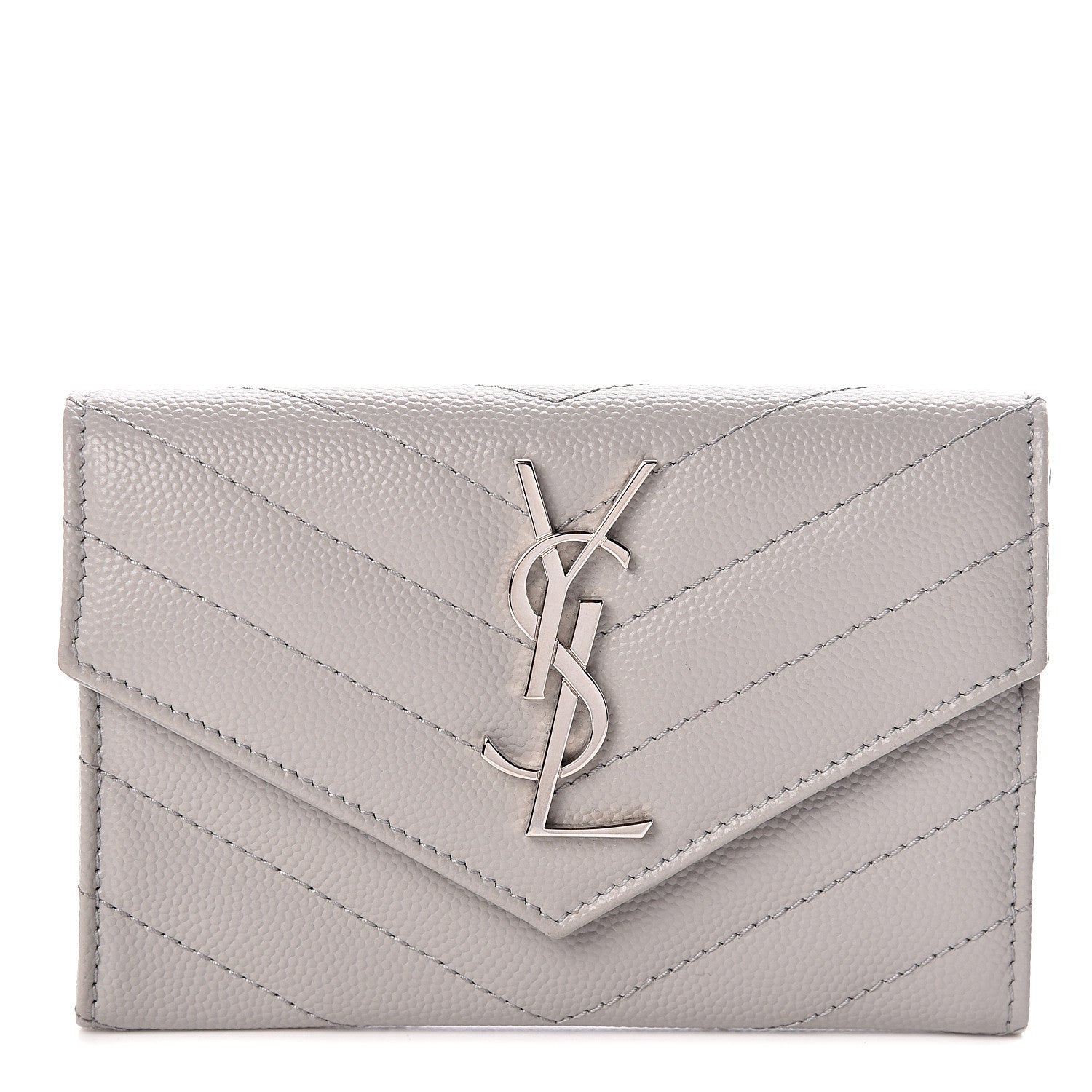 Saint Laurent Grain De Poudre Matelasse Chevron Small Monogram Envelope Wallet Souris 1 of 7