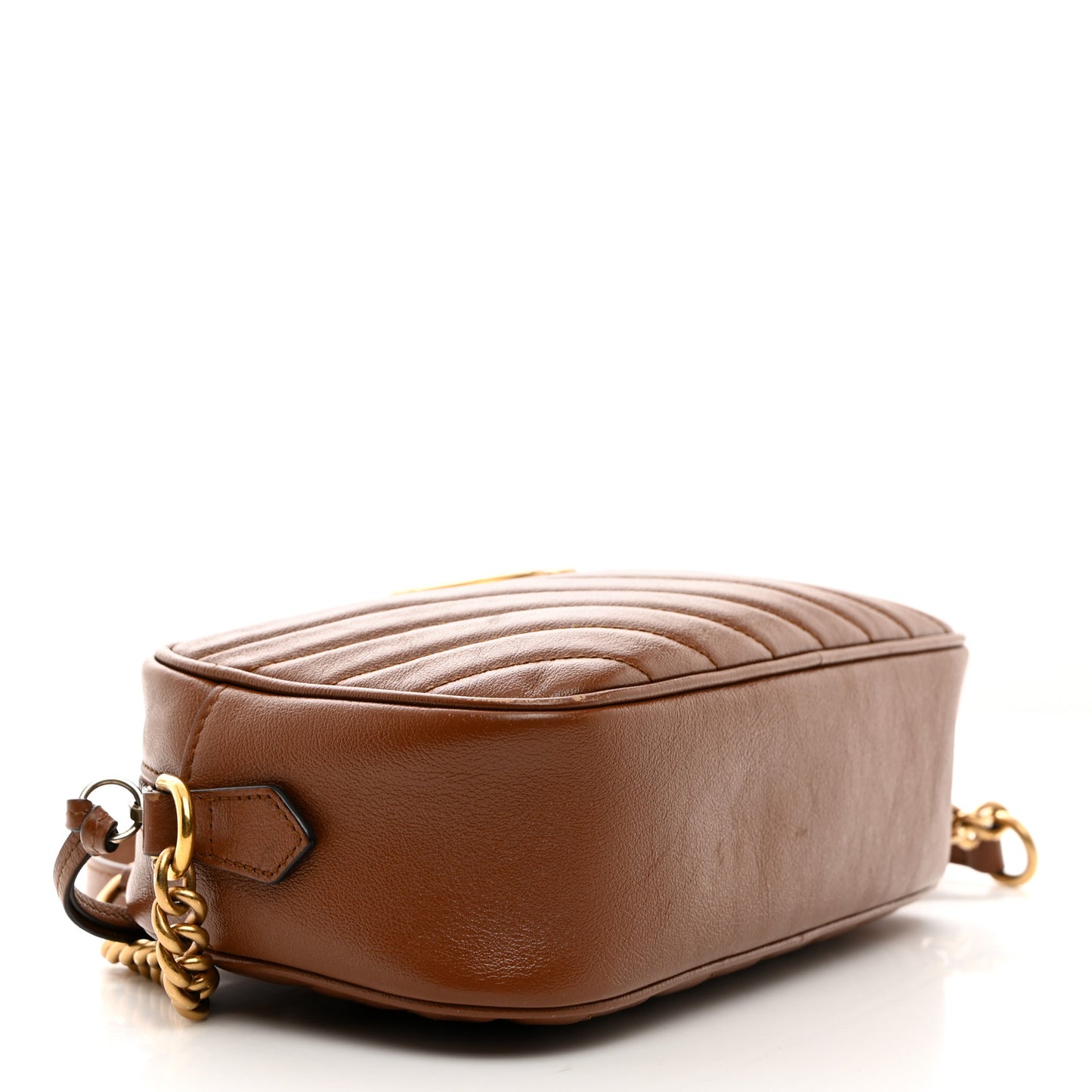 Glazed Calfskin Matelasse Diagonal Small GG Marmont Chain Shoulder Bag Cuir