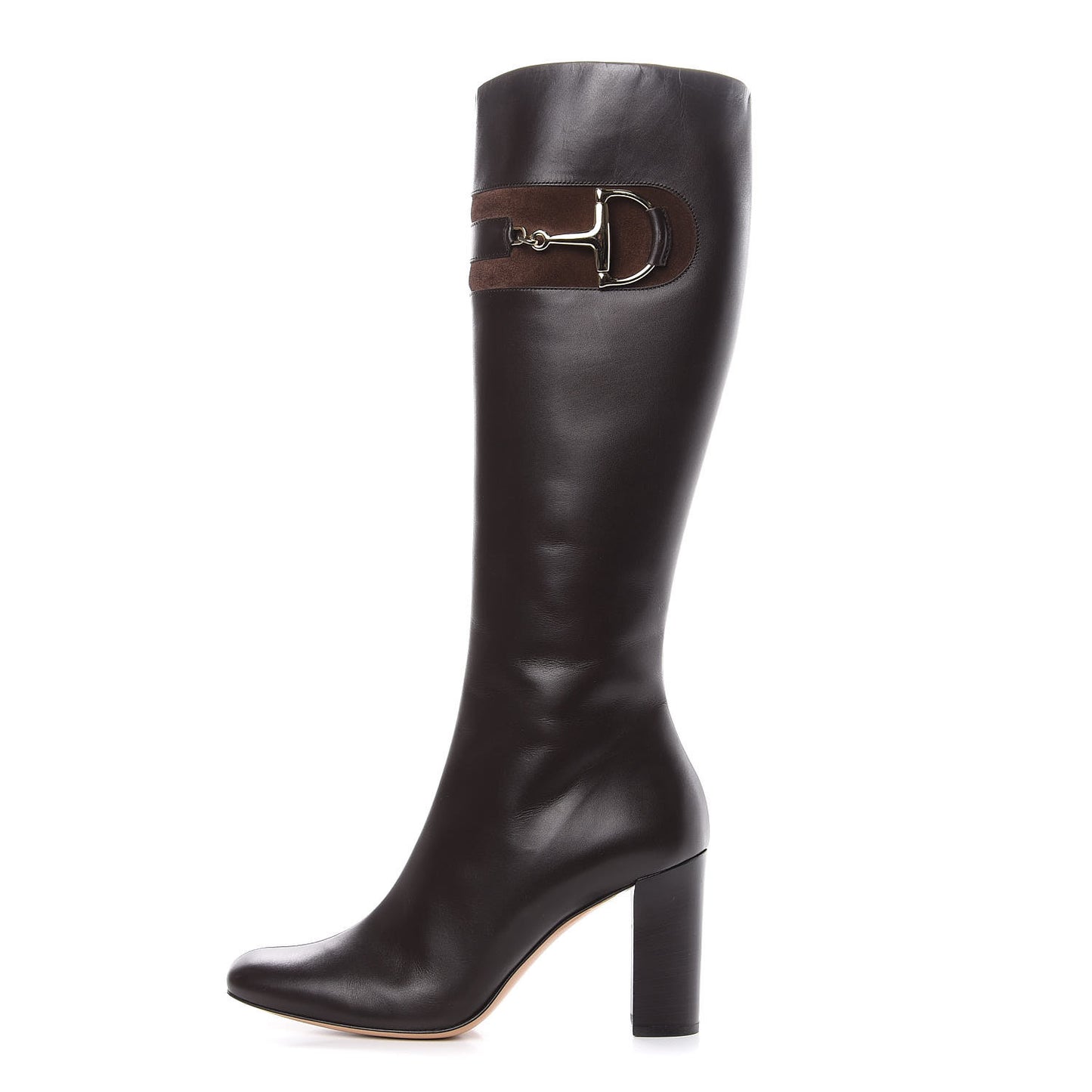 Calfskin Suede Horsebit Knee High Boots 40.5 Brown