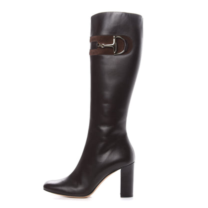 Gucci Calfskin Suede Horsebit Knee High Boots 40.5 Brown 1 of 10