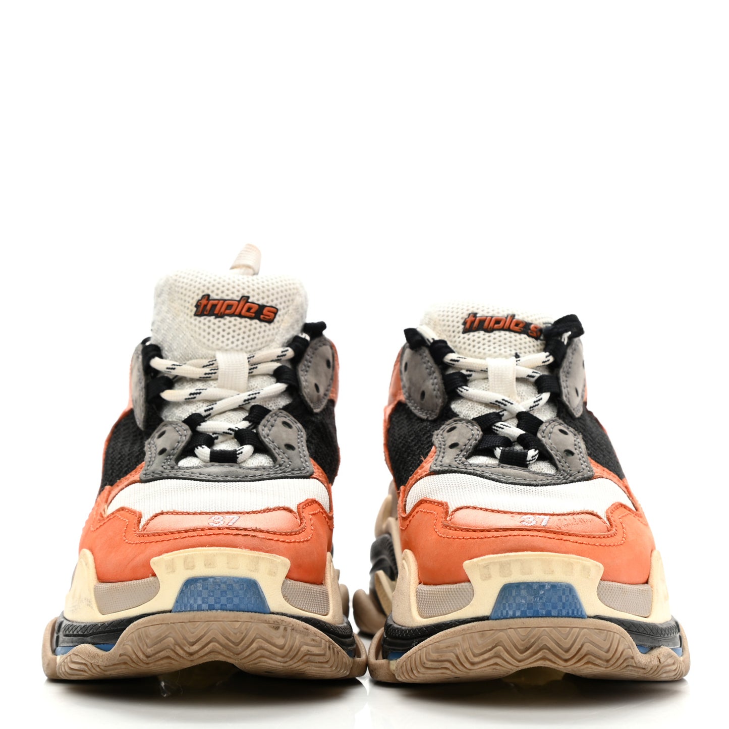 Mesh Nubuck Womens Triple S Sneakers 37 Orange Gris Black