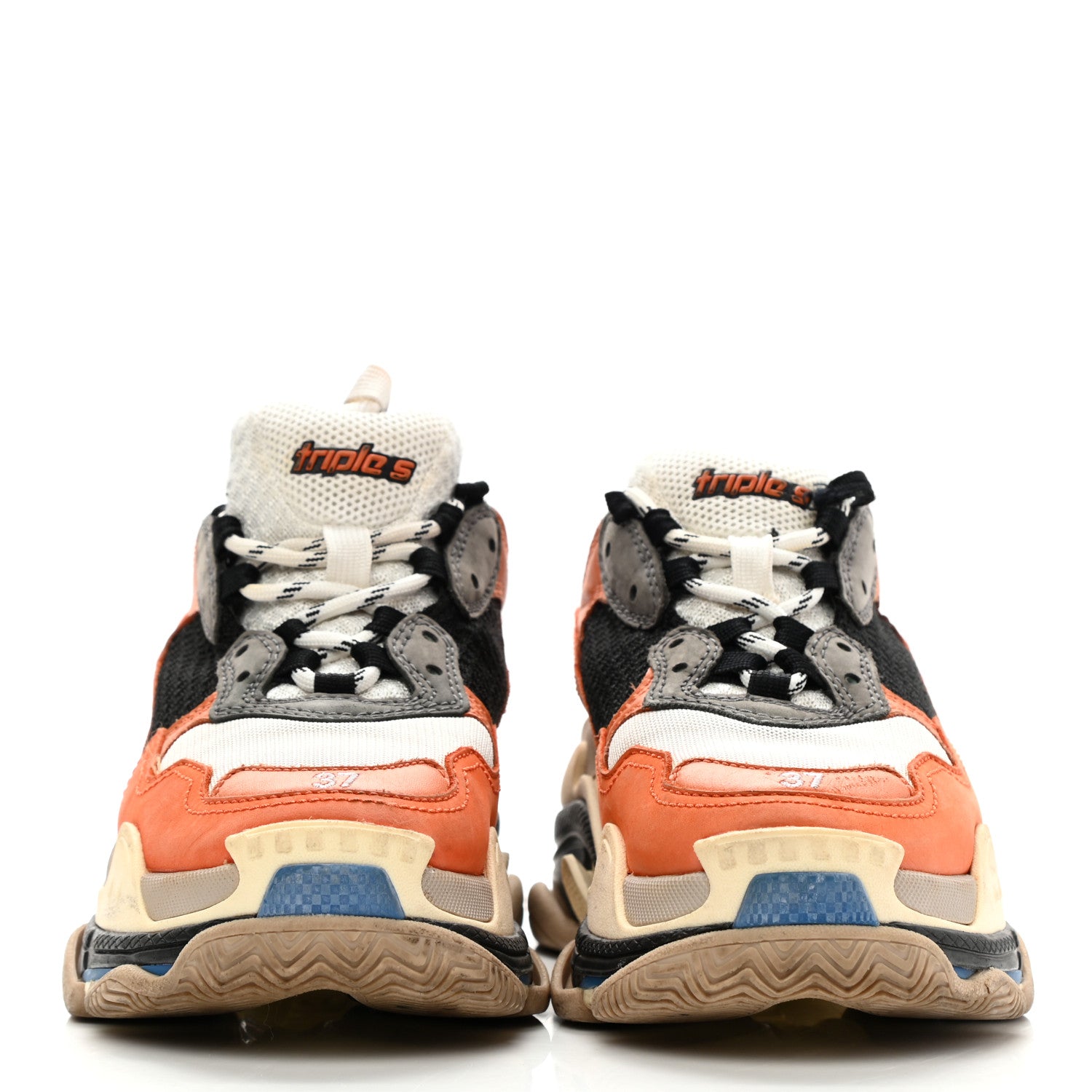 Balenciaga Mesh Nubuck Womens Triple S Sneakers 37 Orange Gris Black 2 of 14