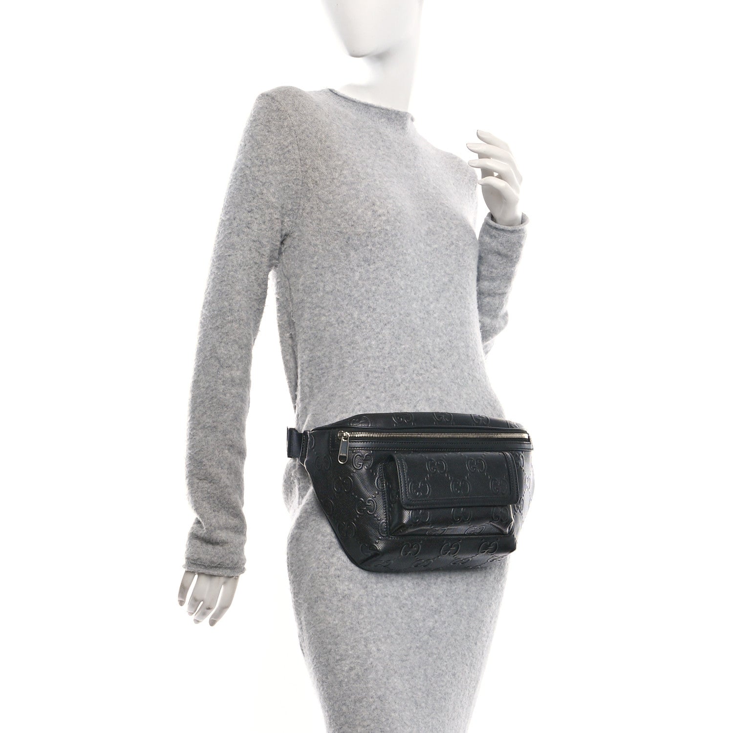 Gucci Calfskin GG Tennis Embossed Pocket Belt Bag Black 2 of 10