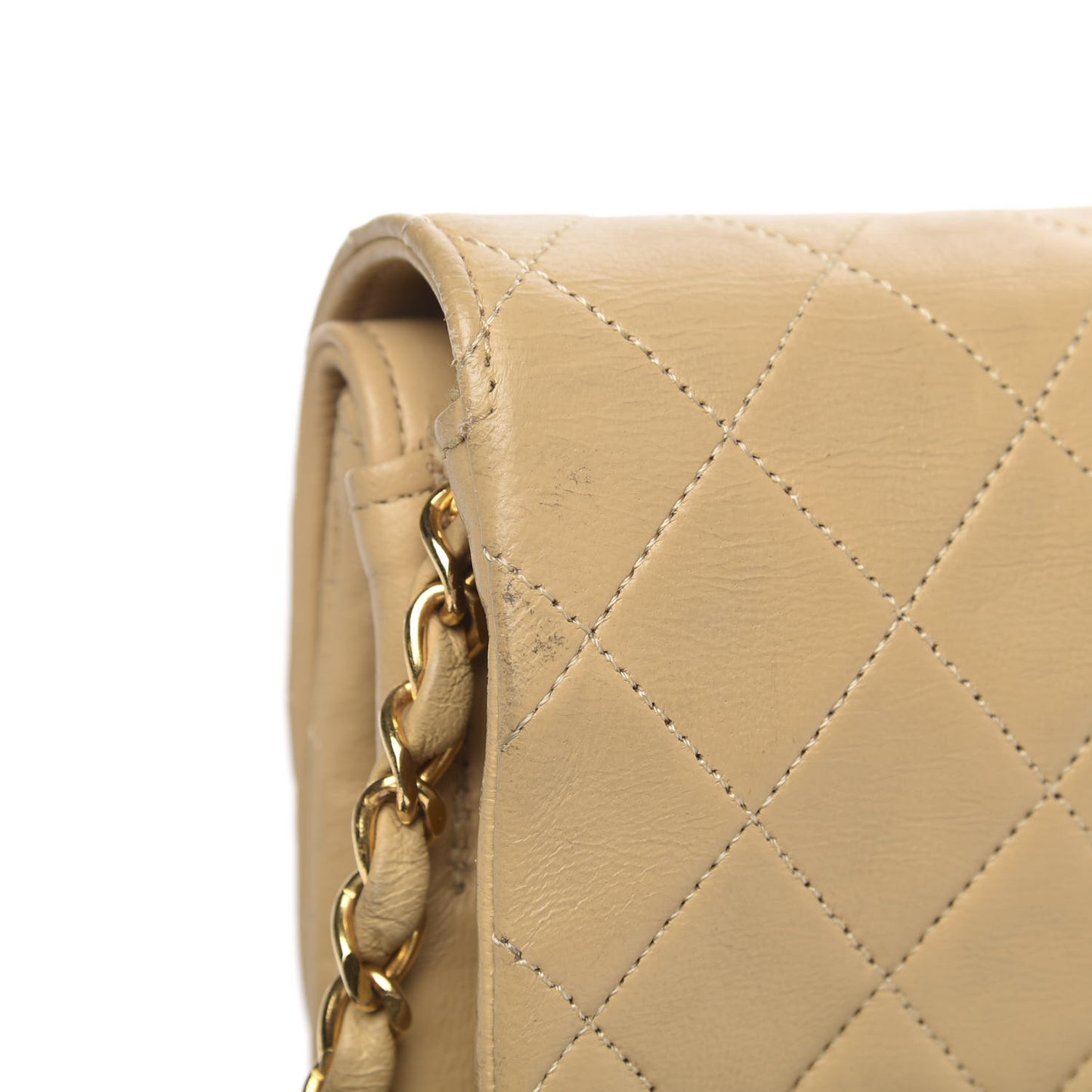 Lambskin Quilted Medium Double Flap Beige