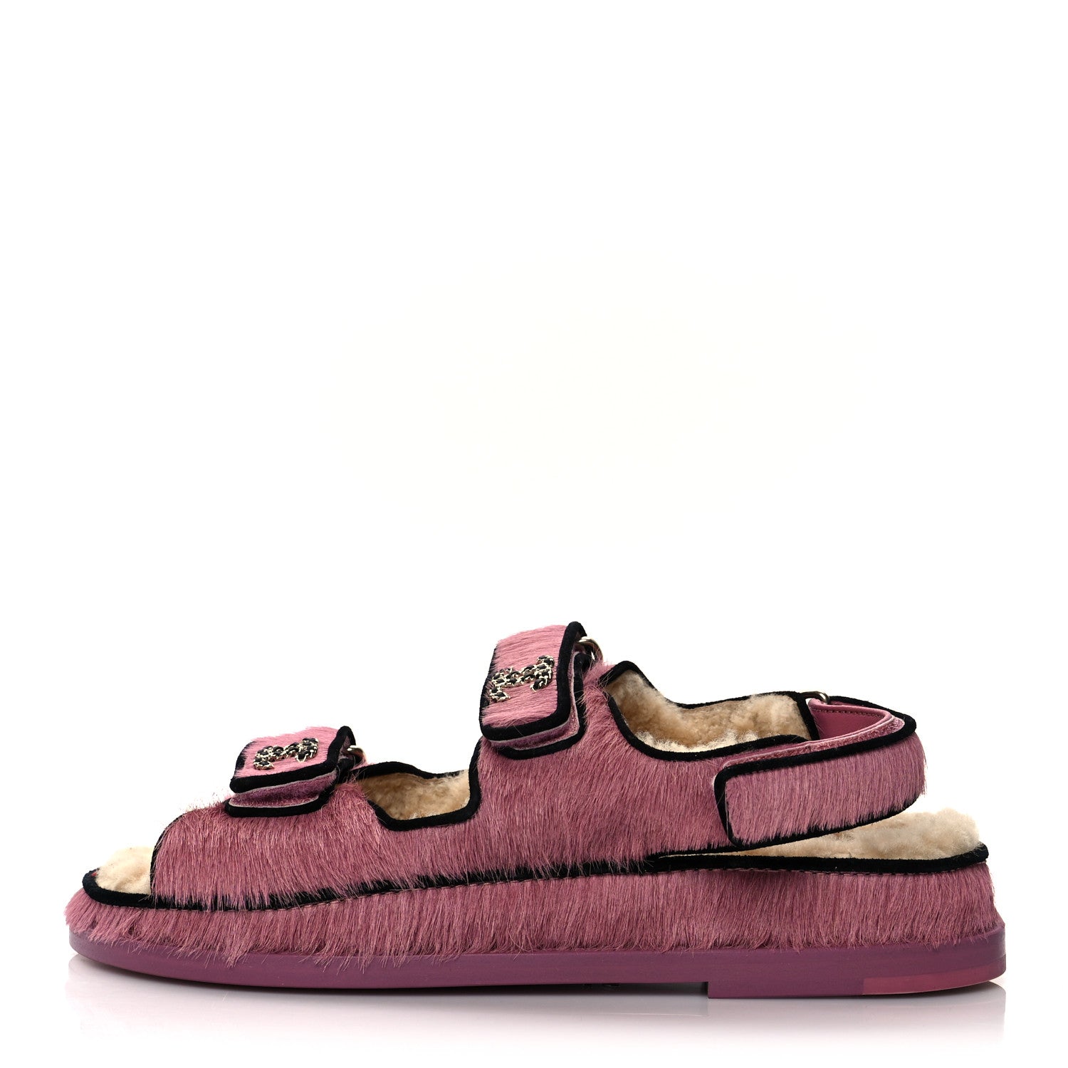 Chanel Calfskin Hair Suede Shearling Dad Sandals 36.5 Pink Black 1 of 8