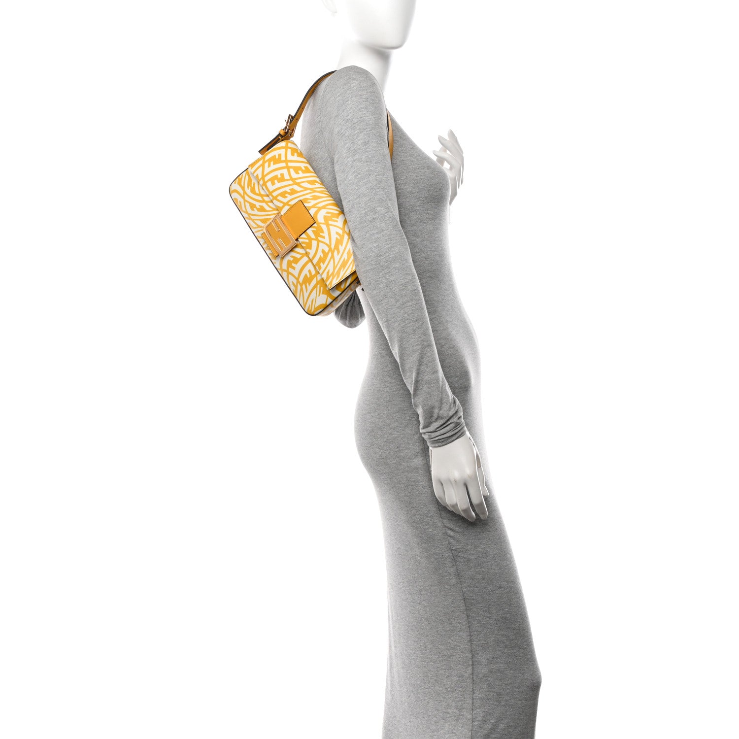 Fendi X SARAH COLEMAN Glazed Canvas Vitello King FF Vertigo Baguette 1997 Mimosa White 2 of 13