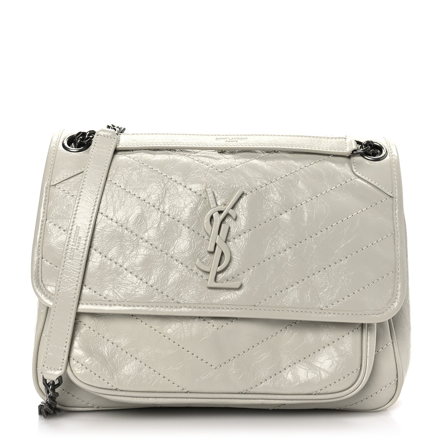 Saint Laurent Crinkled Calfskin Matelasse Monogram Medium Niki Chain Satchel Crema Soft 1 of 10