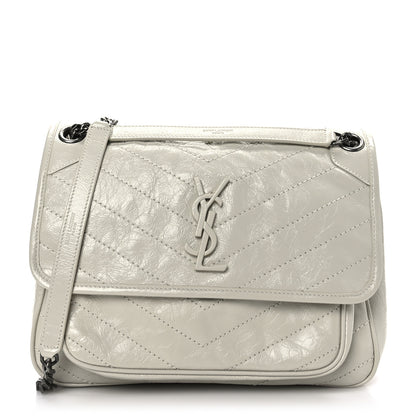 Saint Laurent Crinkled Calfskin Matelasse Monogram Medium Niki Chain Satchel Crema Soft 1 of 10