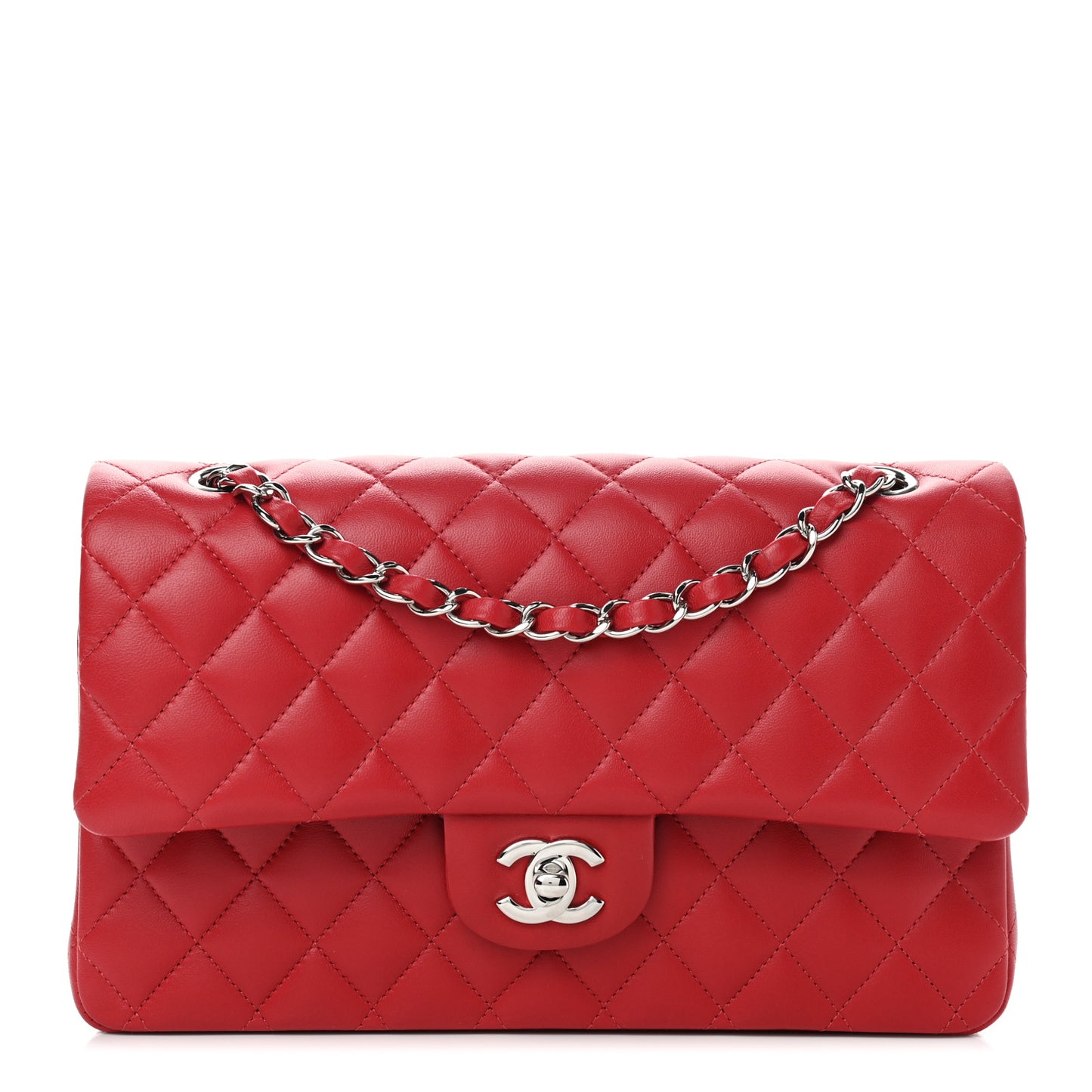 Lambskin Quilted Medium Double Flap Red