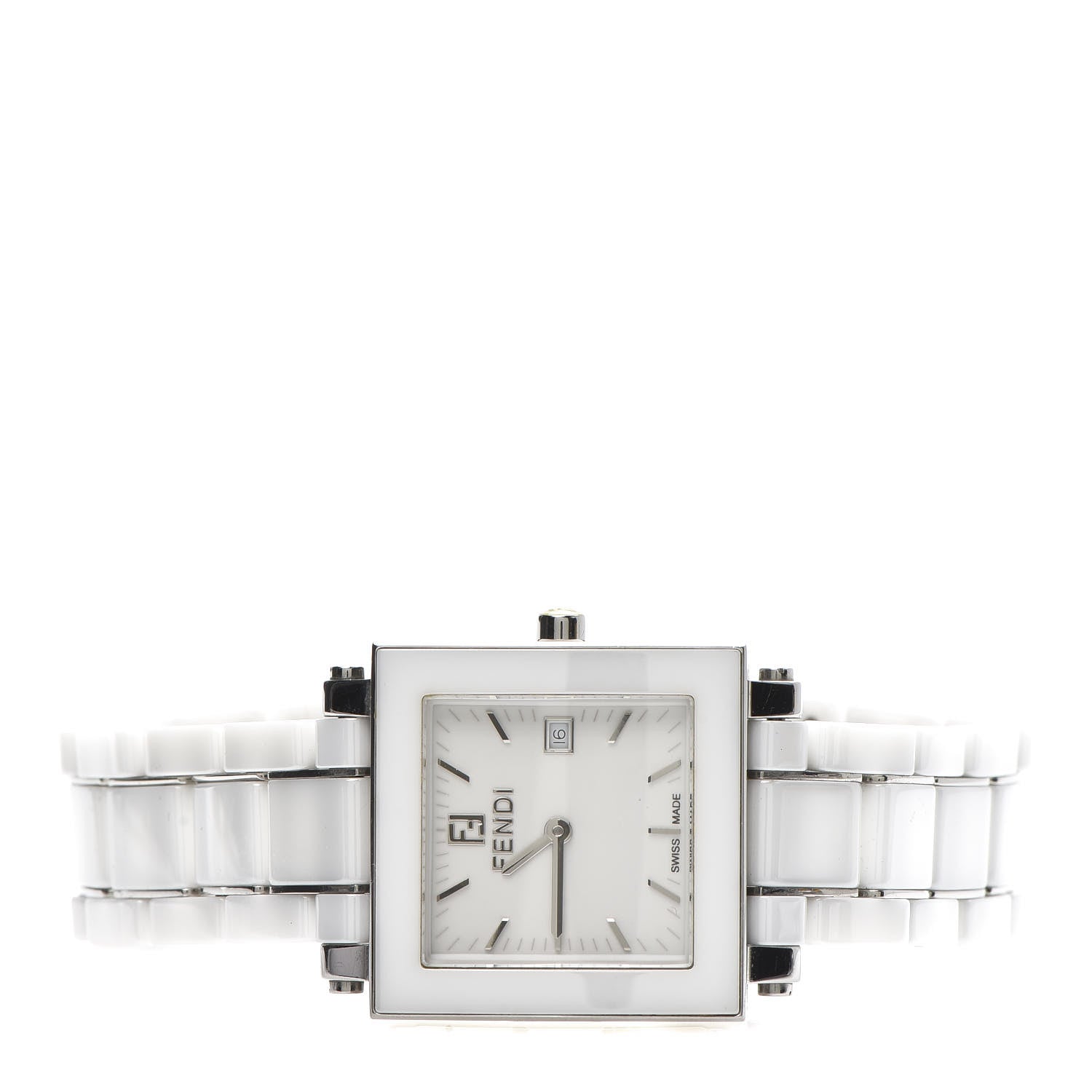 Fendi Stainless Steel Ceramic 30mm Quadro Quartz Watch White 3 of 7