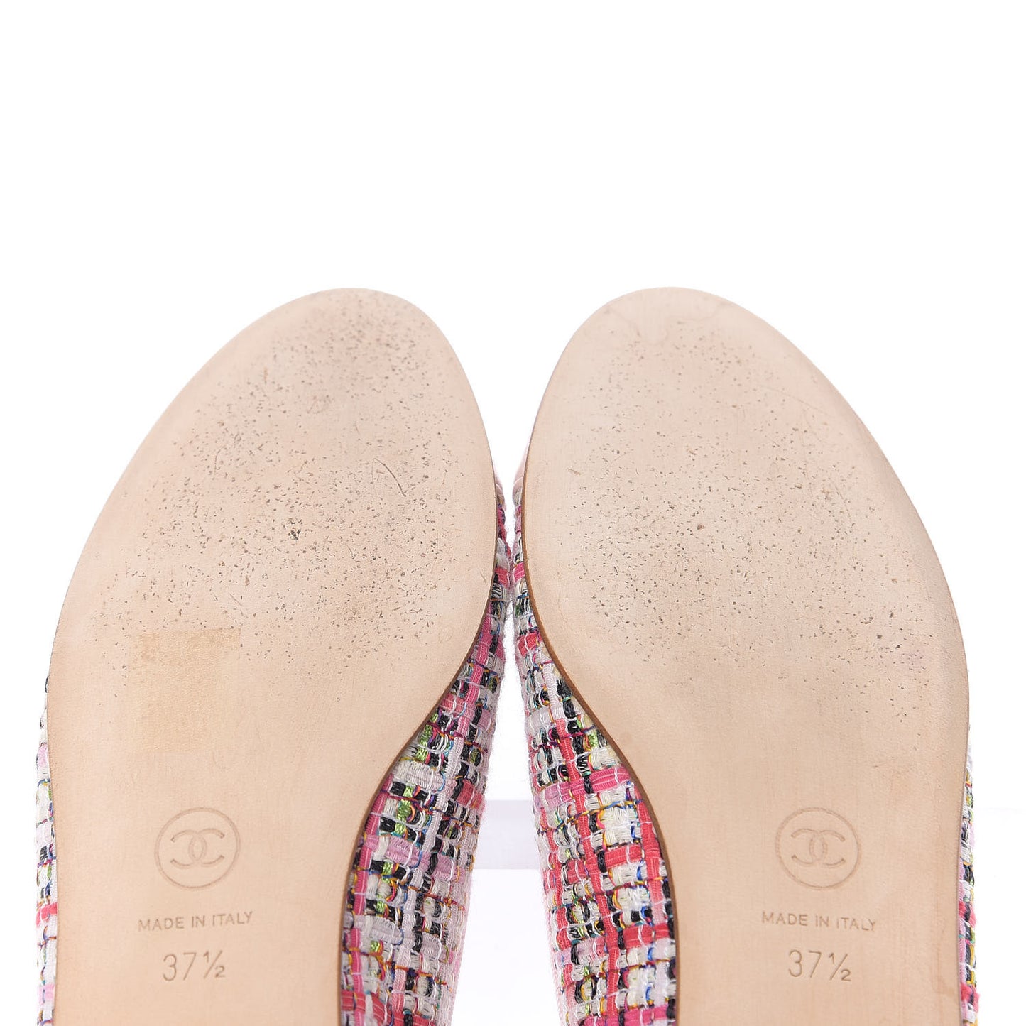 Tweed Calfskin Cap Toe Ballerina Flats 37.5 Pink