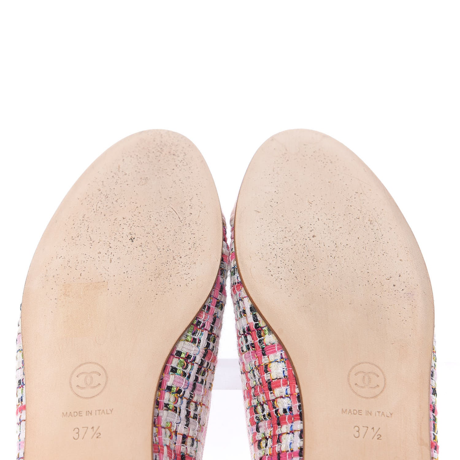 Chanel Tweed Calfskin Cap Toe Ballerina Flats 37.5 Pink 8 of 10
