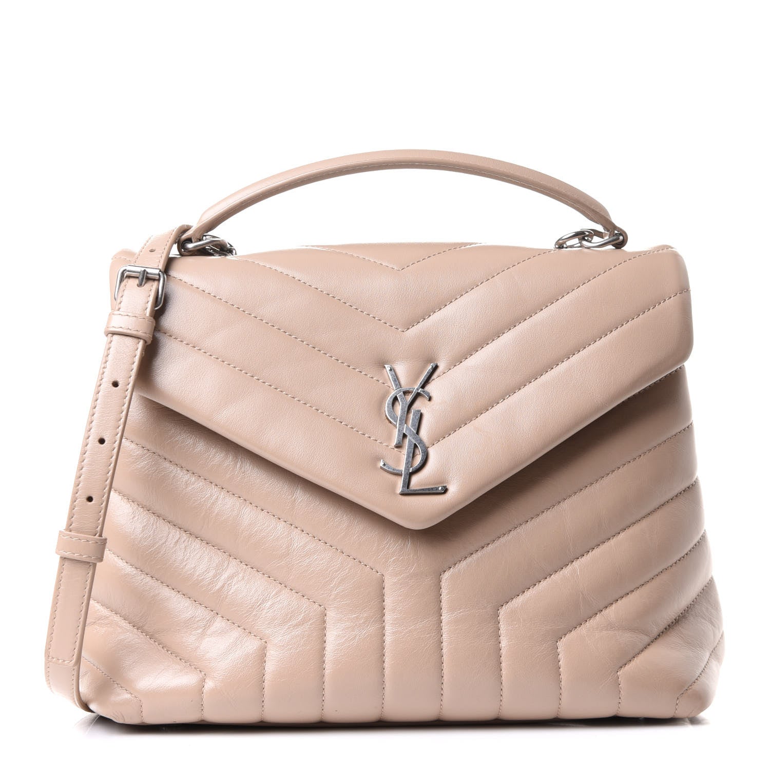 Saint Laurent Calfskin Y Quilted Monogram Medium Loulou Chain Satchel Nude Powder 1 of 11