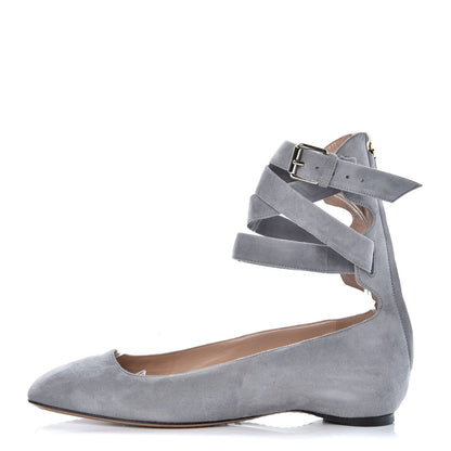 Valentino Garavani Suede Lace Up Plum Ballet Flats 36.5 Grey 1 of 10