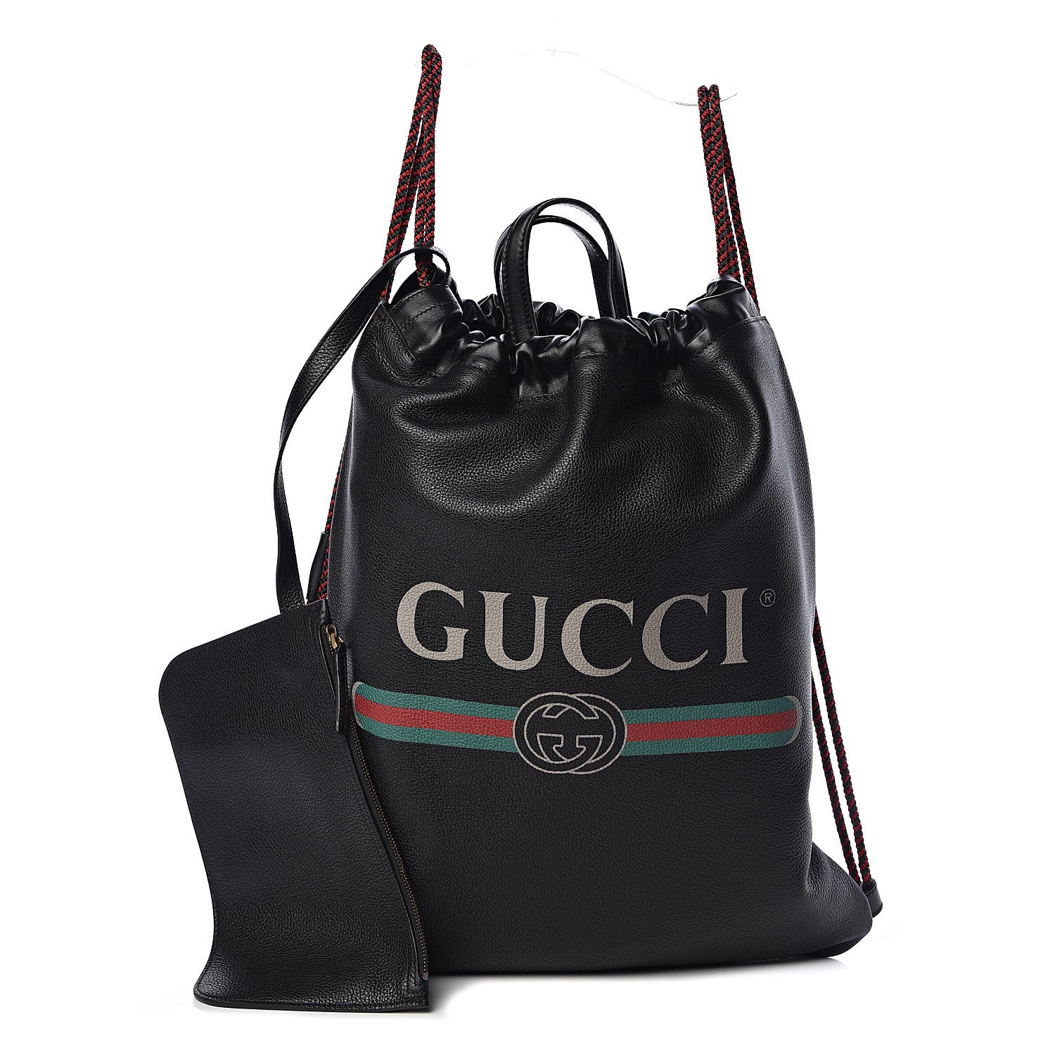 Gucci Calfskin Logo Drawstring Backpack Black 1 of 11