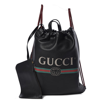 Gucci Calfskin Logo Drawstring Backpack Black 1 of 11