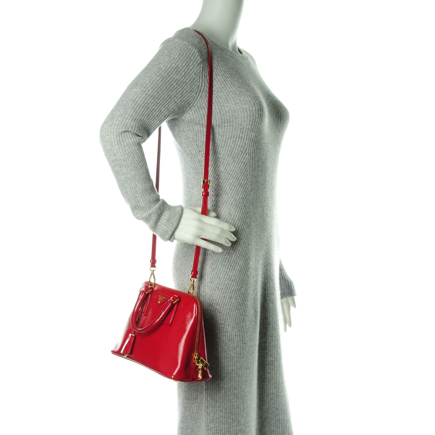 Prada Saffiano Vernice Mini Promenade Tote Rosso 2 of 12