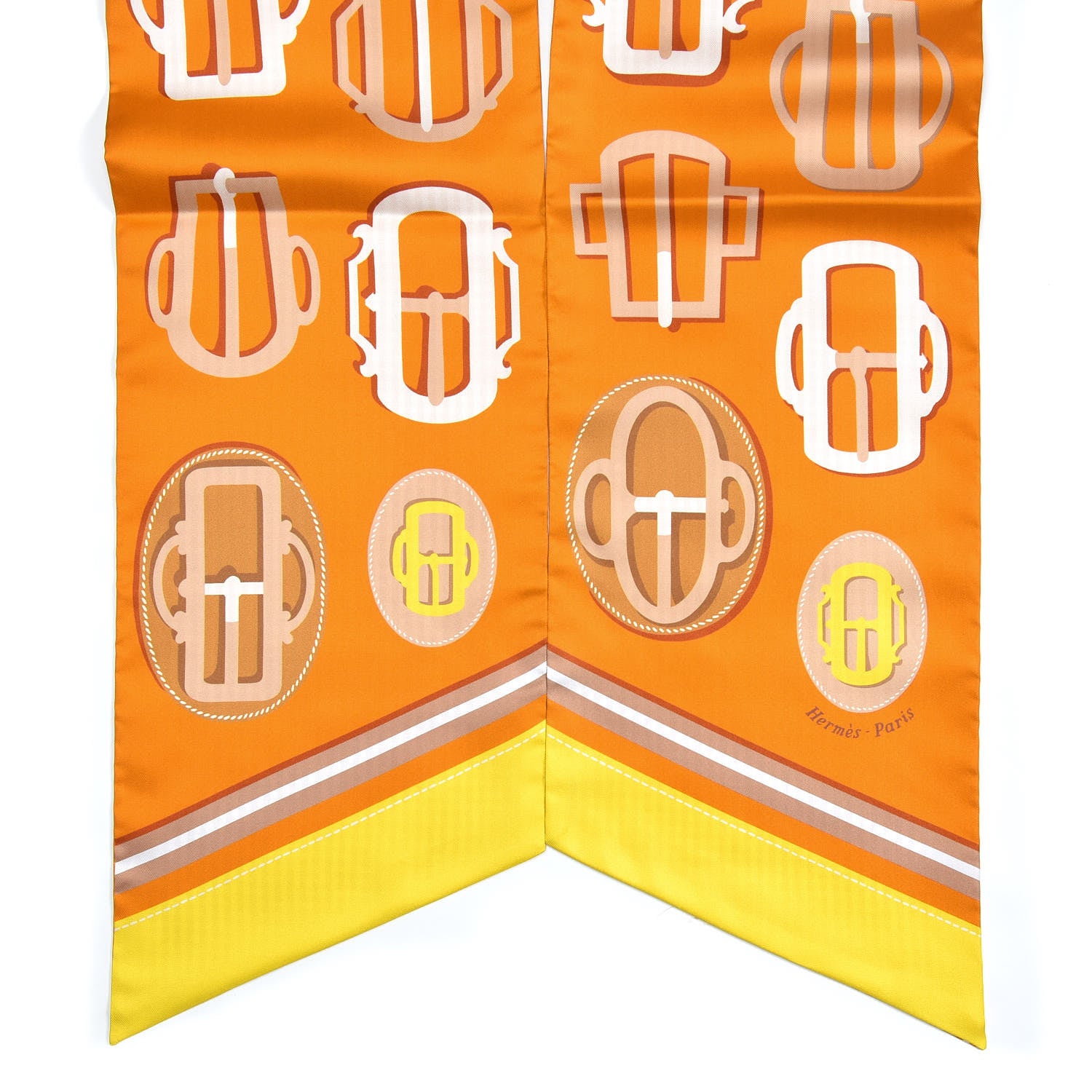 Hermes Silk Bouclerie Moderne Vichy Maxi Twilly Jaune Vif Potiron Miel 4 of 8