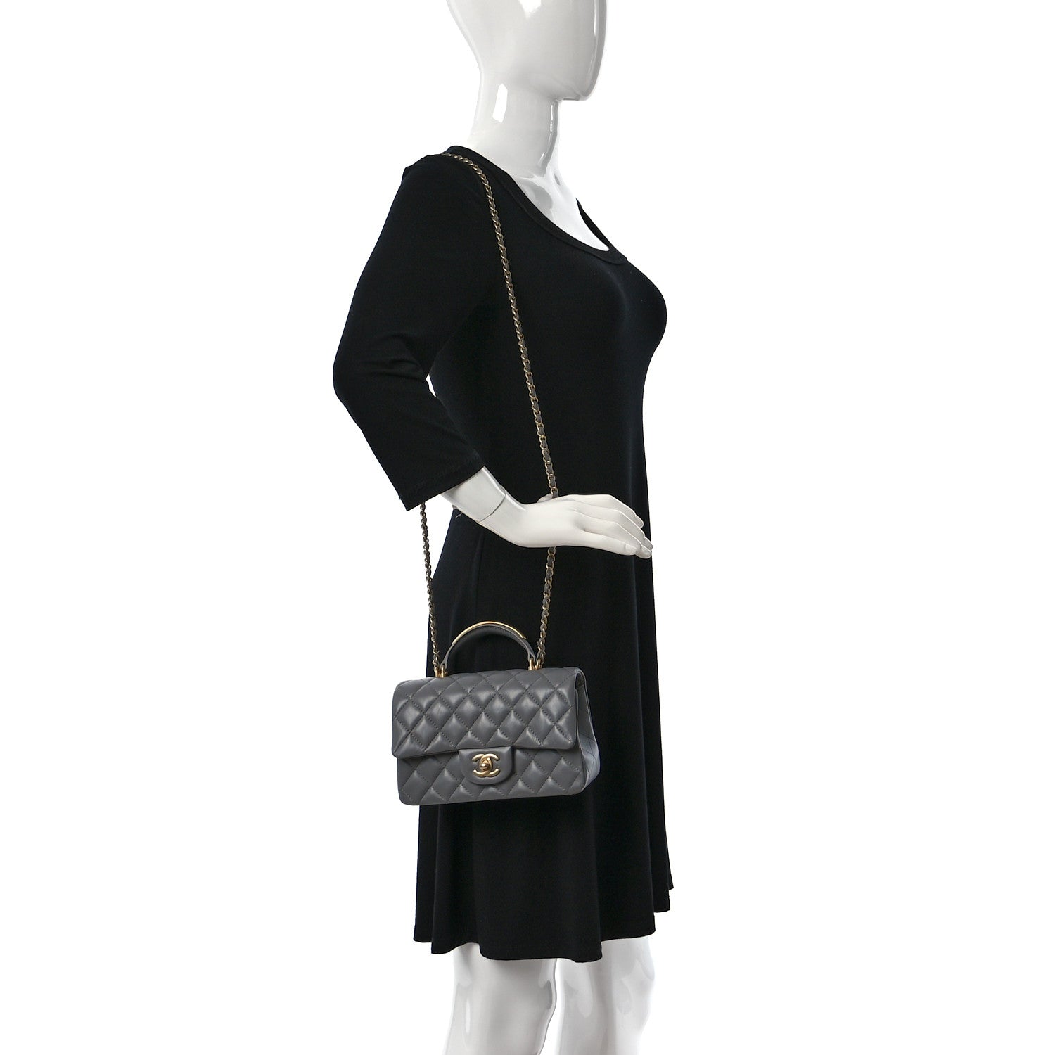 Chanel Lambskin Metal Quilted Mini Top Handle Rectangular Flap Grey 2 of 9