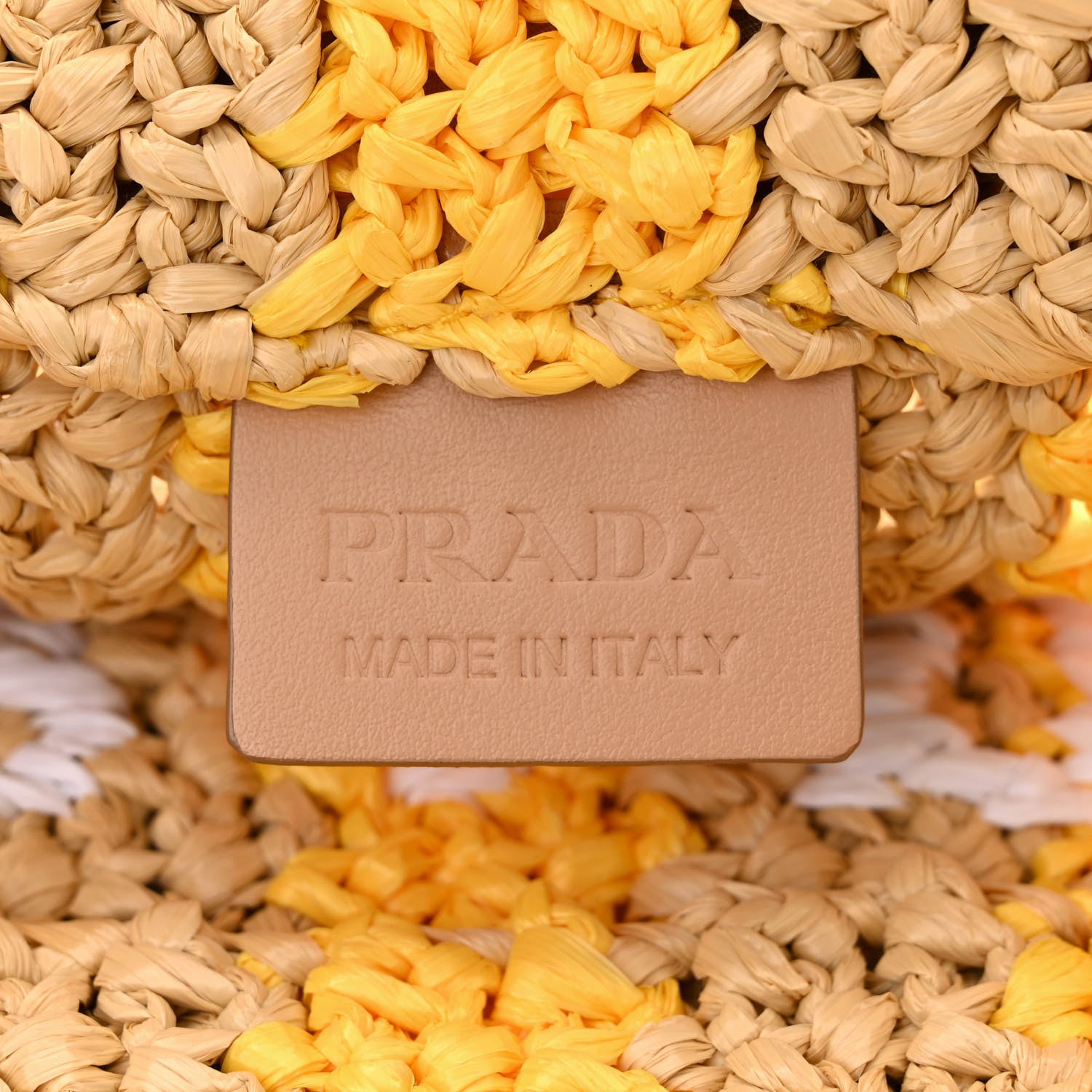 Prada Yarn Raffia Effect Crochet Striped Small Logo Tote Naturale Giallo 6 of 9