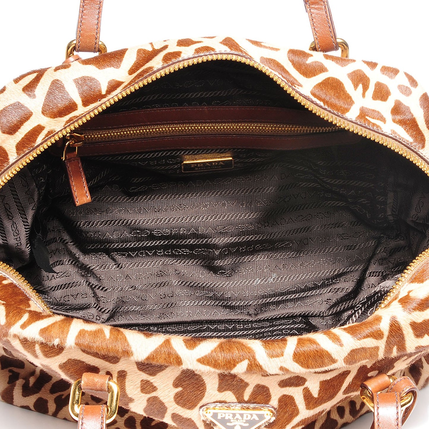 Calf Hair Giraffe Print Tote Sabbia Moro