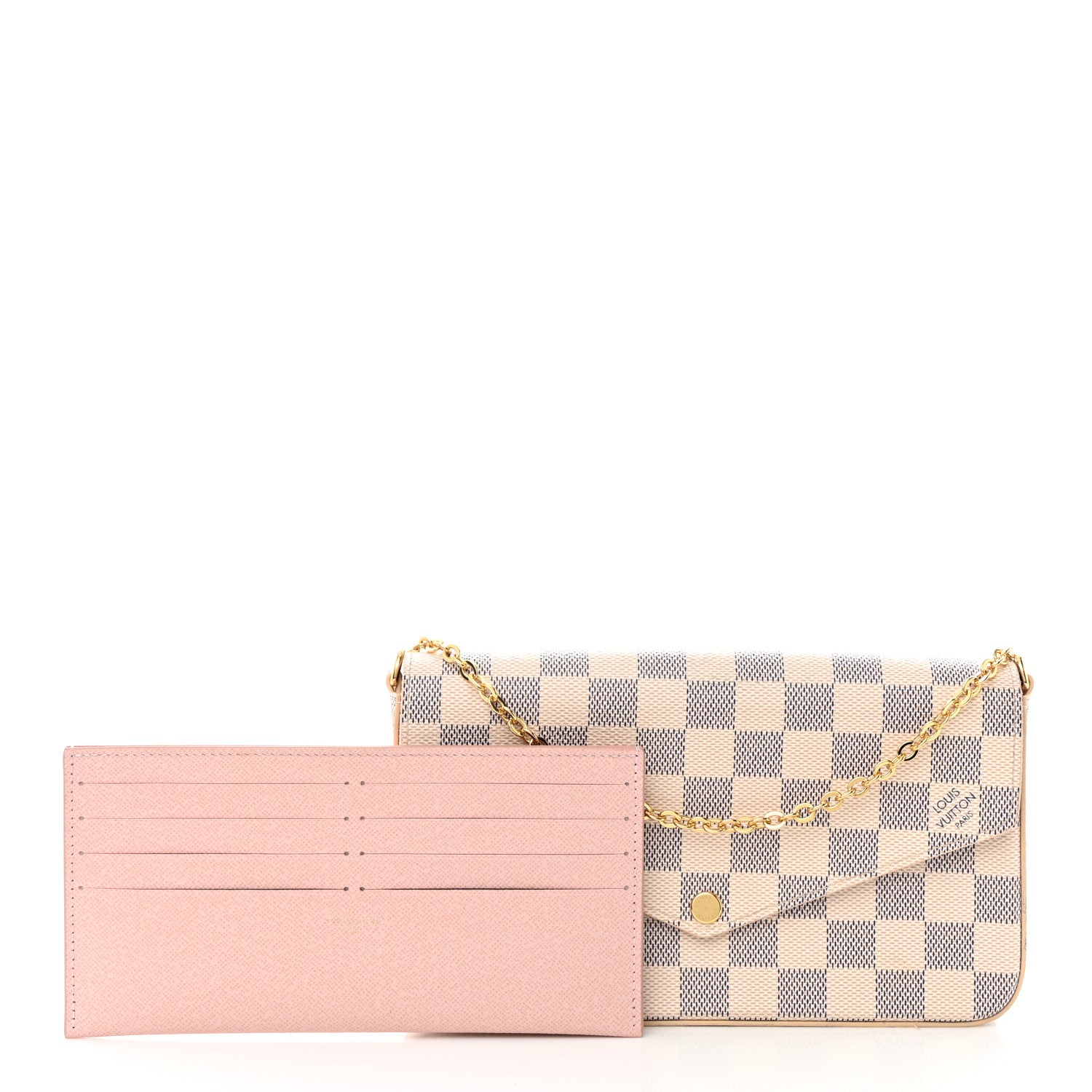 Louis Vuitton Damier Azur Pochette Felicie Chain Wallet Rose Ballerine 3 of 12