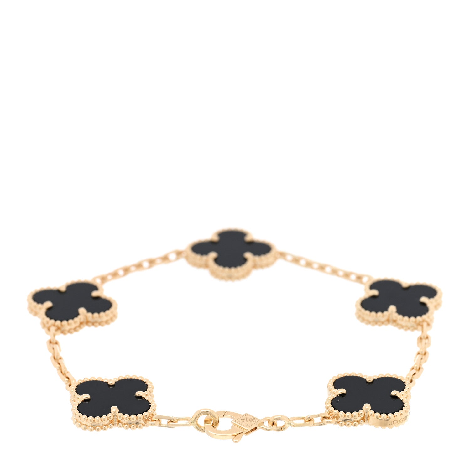 Van Cleef & Arpels 18K Yellow Gold Black Onyx 5 Motifs Vintage Alhambra Bracelet 2 of 4