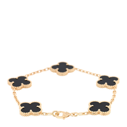 Van Cleef & Arpels 18K Yellow Gold Black Onyx 5 Motifs Vintage Alhambra Bracelet 2 of 4