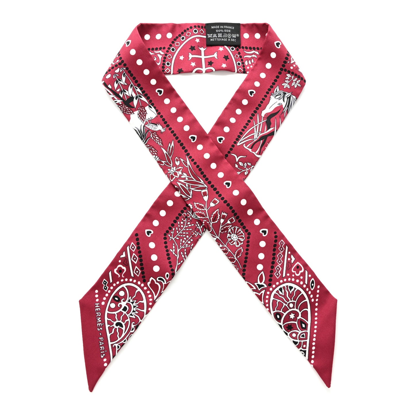 Silk Peuple Du Vent Bandana Twilly Rouge Black White