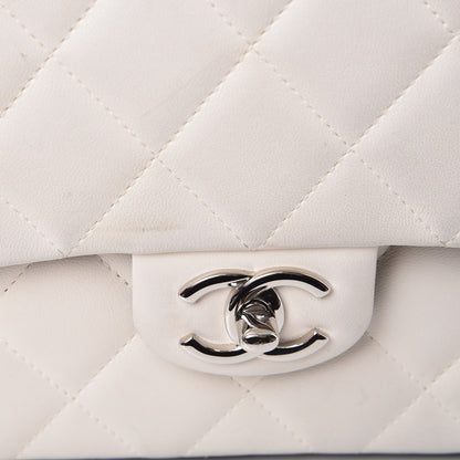 Chanel Lambskin Quilted Colorblock Jumbo Double Flap Black White Beige 9 of 19