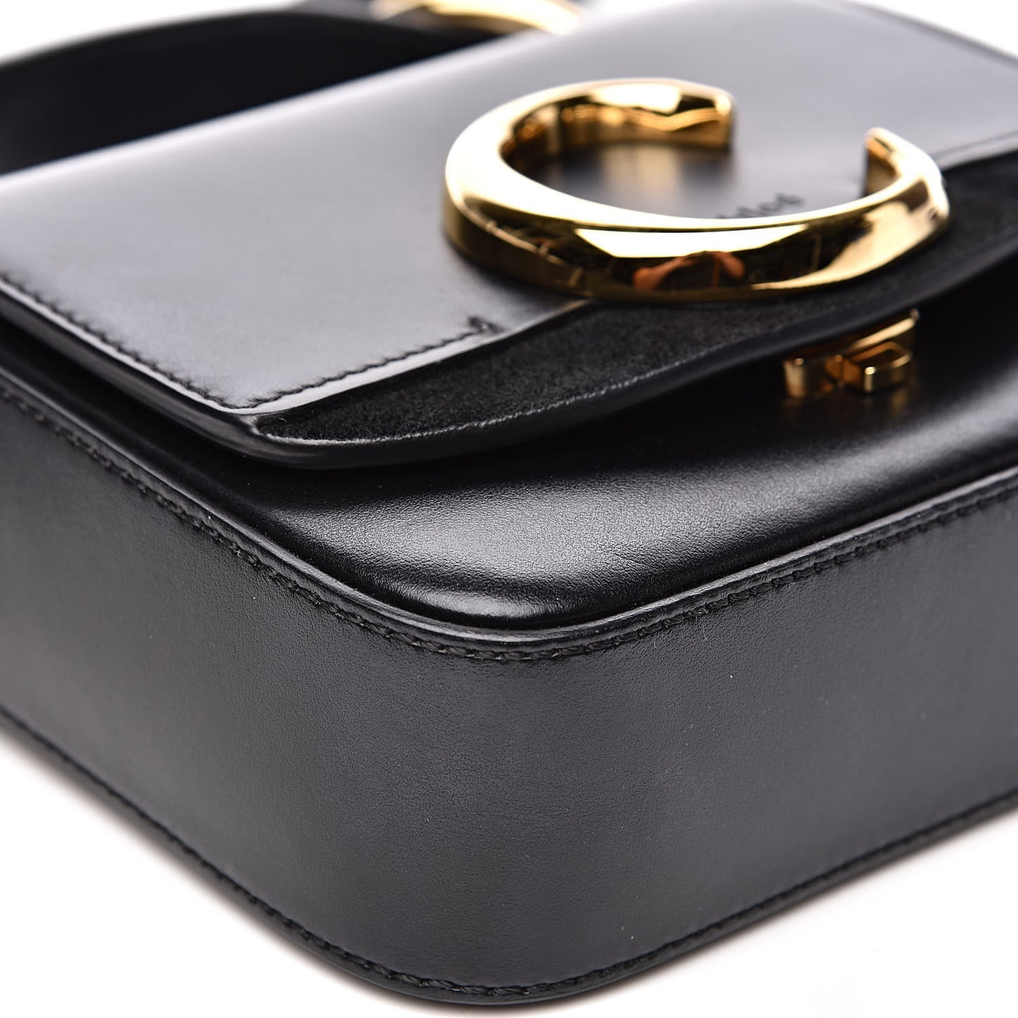 Shiny Calfskin Suede Mini C Double Carry Black