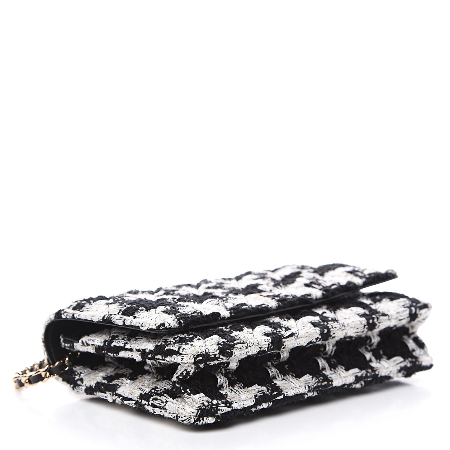 Tweed Quilted Wallet On Chain WOC Black Ecru White