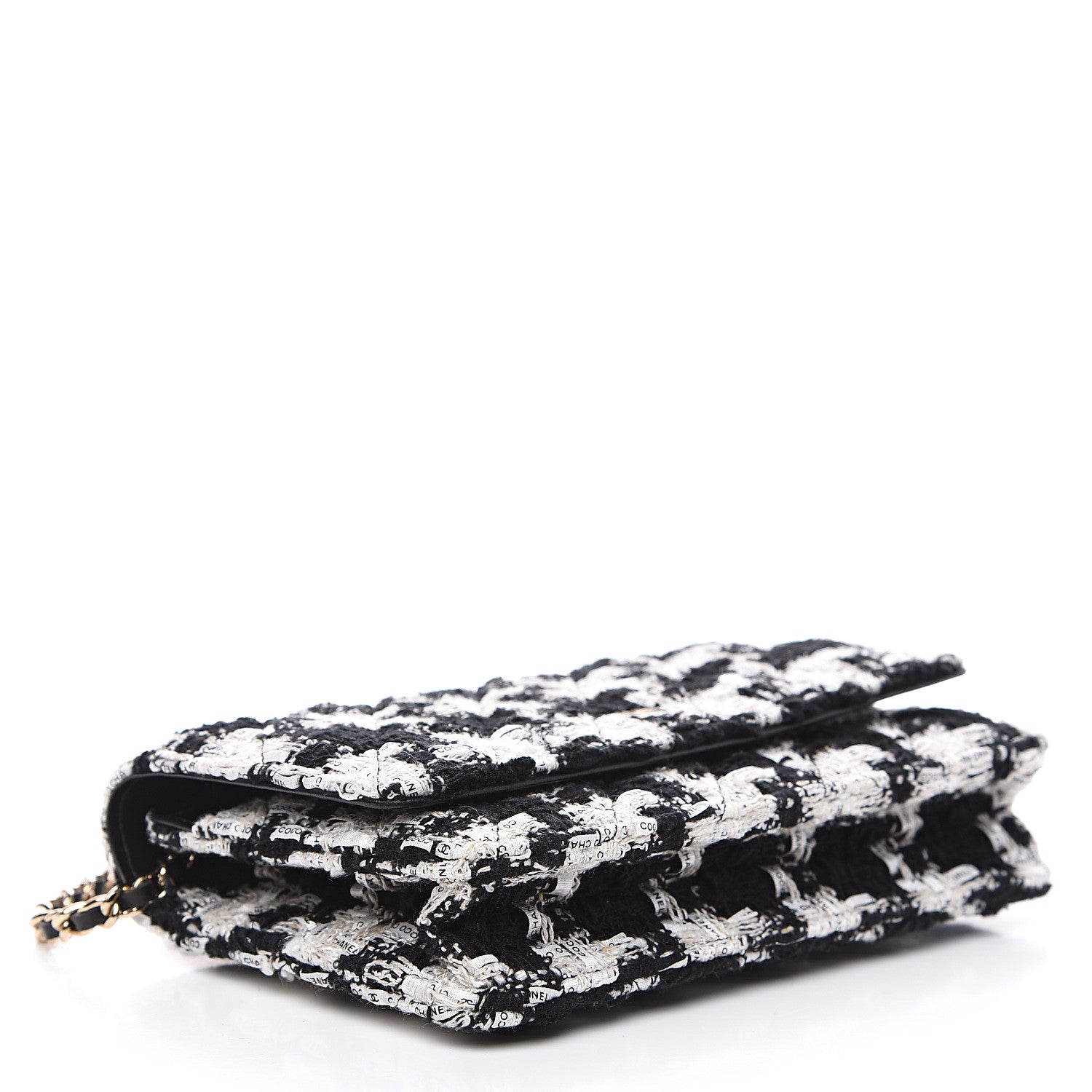 Chanel Tweed Quilted Wallet On Chain WOC Black Ecru White 3 of 11