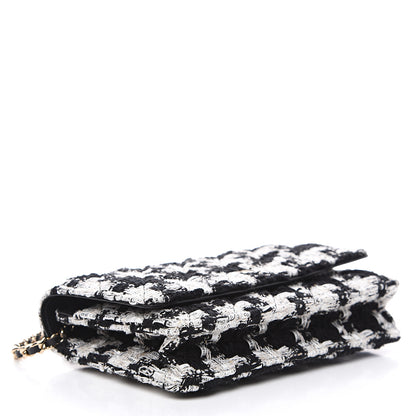 Chanel Tweed Quilted Wallet On Chain WOC Black Ecru White 3 of 11