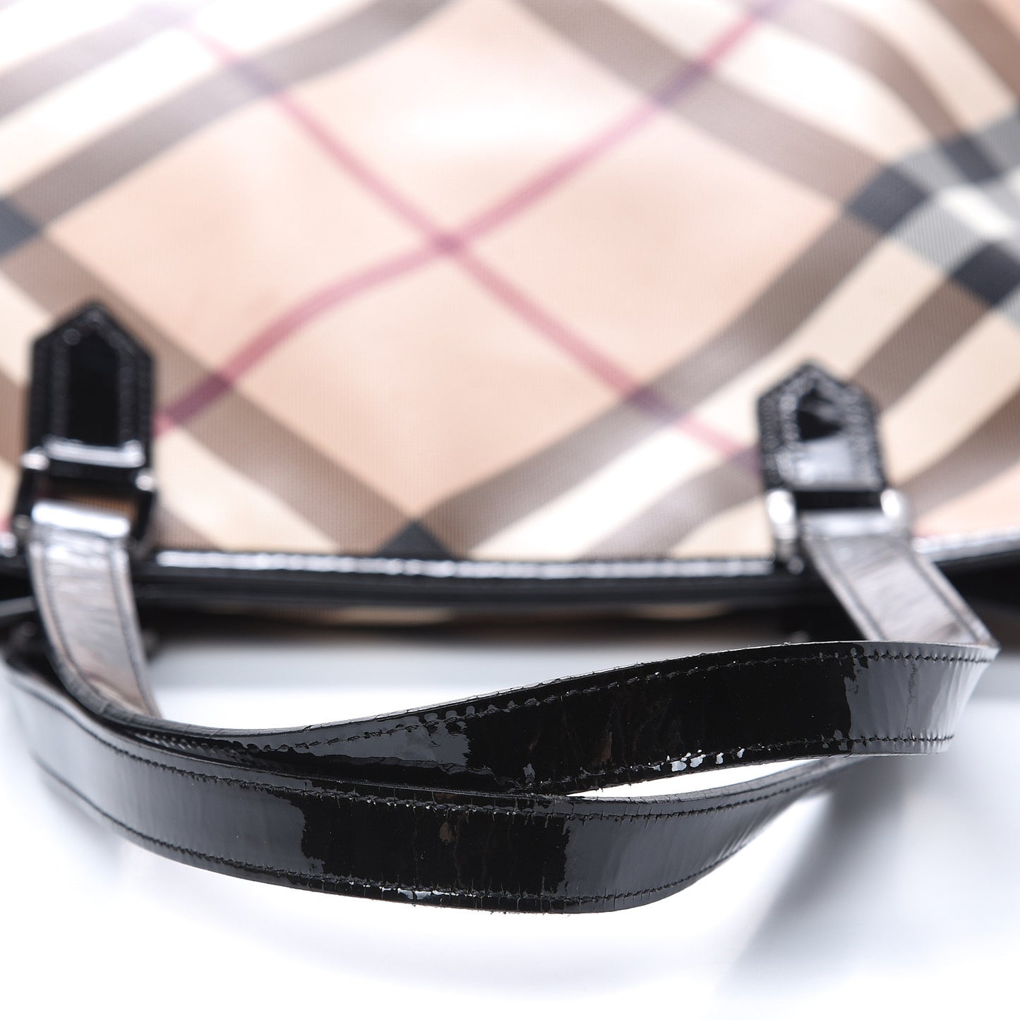 Patent Trim Nova Check Shopper Tote Black