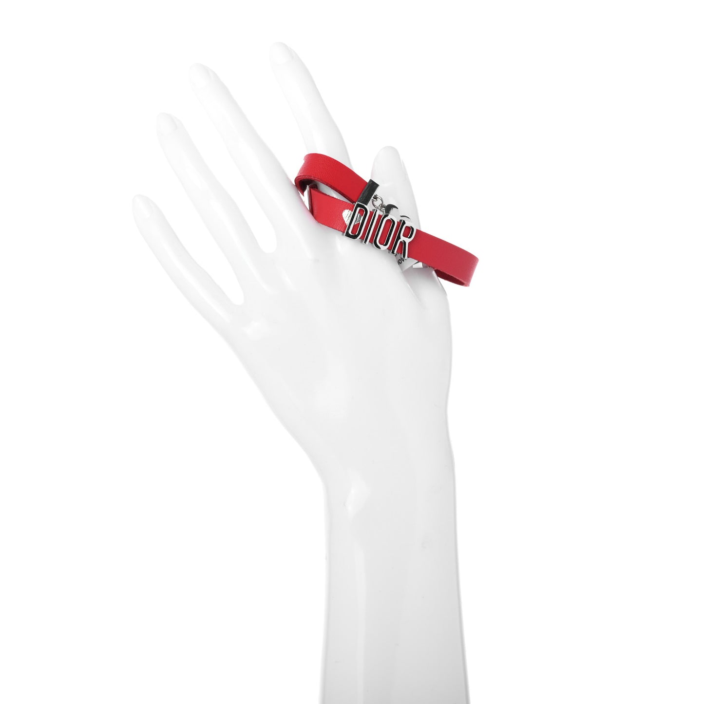 Calfskin Dior Heart Double Bracelet Red