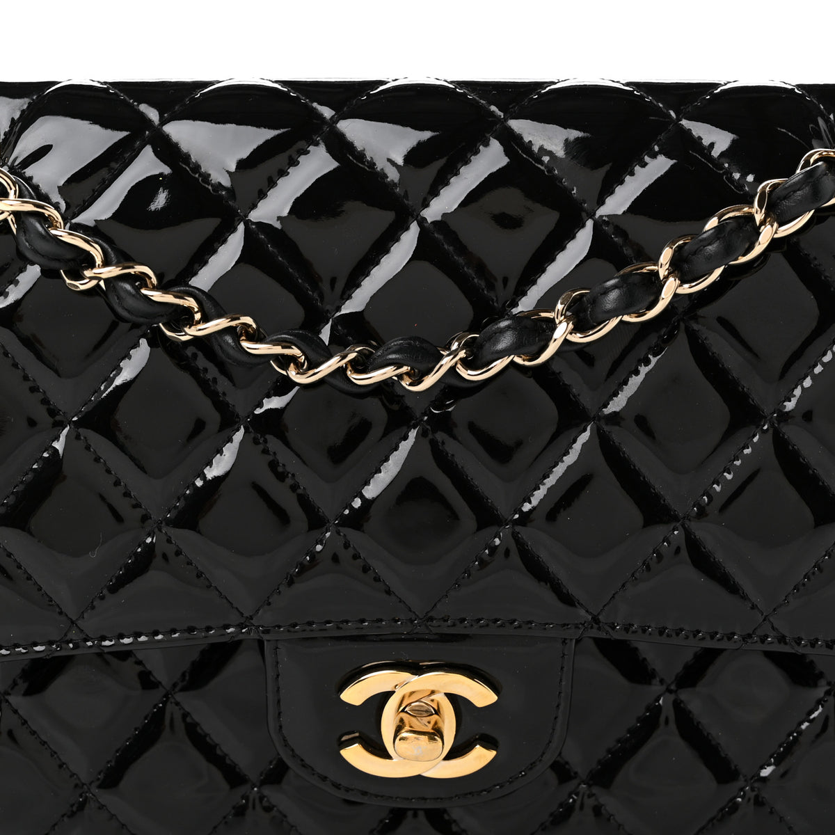 Patent Quilted Medium Double Flap Black